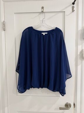 NWT Chico’s travelers blue casa chiffon bubble hem tank top w/ sheer sleeves